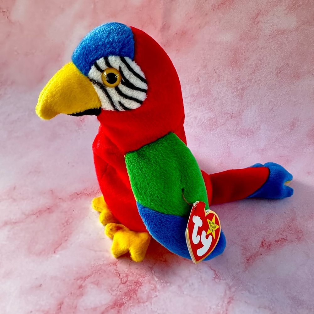 Vintage Ty Beanie Baby Jabber the Parrot RARE with Heart and Tush Tag Errors
